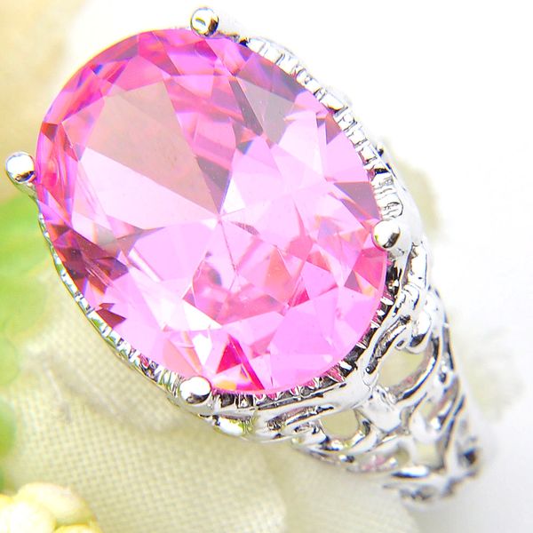 

luckyshine 925 silver wedding rings for women oval pink kunzite gems emgagement rings jewelry zircon solitaire ring, Golden;silver