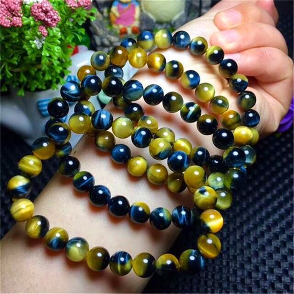 

2018 newly natural gold blue tiger's eye gem stone 10mm round beads drop shipping trendy women men stone stretch bracelet, Black
