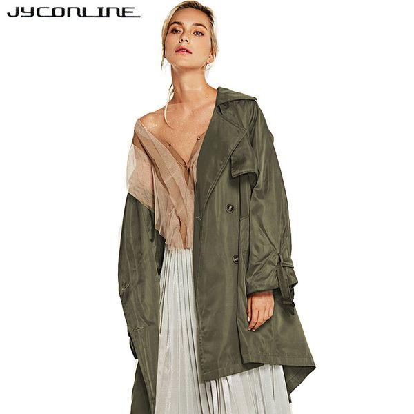 

jyconline casual long trench coat for women autumn office lady windbreaker outwear coat double button women's trench female, Tan;black