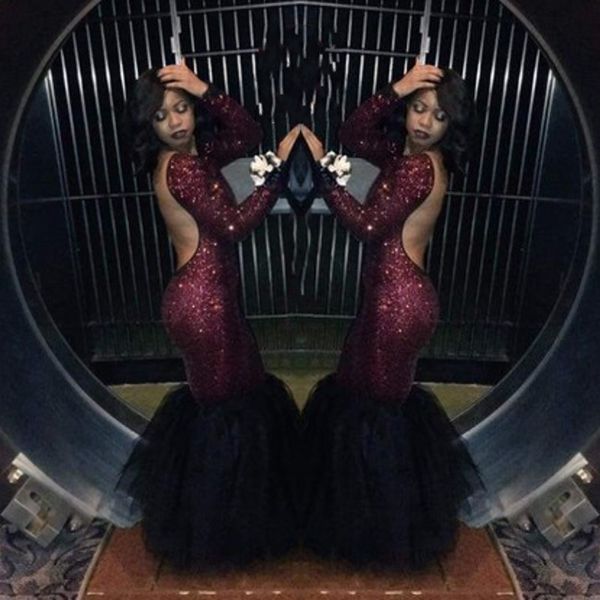 

2021 plus size sequined sparkle prom dress evening gowns formal long sleeves prom dresses mermaid, Black