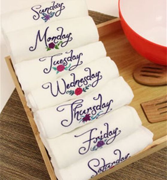 

7pcs/lot wholesale new product monday to sunday week series embroidered textiles napkins home style placemats napkins