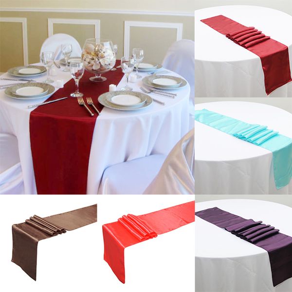 Оптом атласный стол бегун для приема свадьбы или душевая вечеринка Xams декор 30x275 см (11,8 х108 дюймов) MUTIL цвета синий фиолетовый белый красный