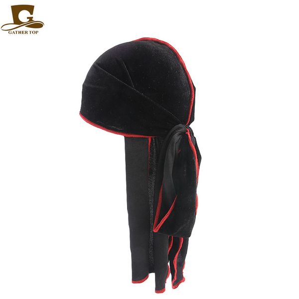 

new luxury men's velvet durags bandana turban pirate headband doo hat and women durag cap men du rag wave biker wigs headwear hat vmjen, White;black