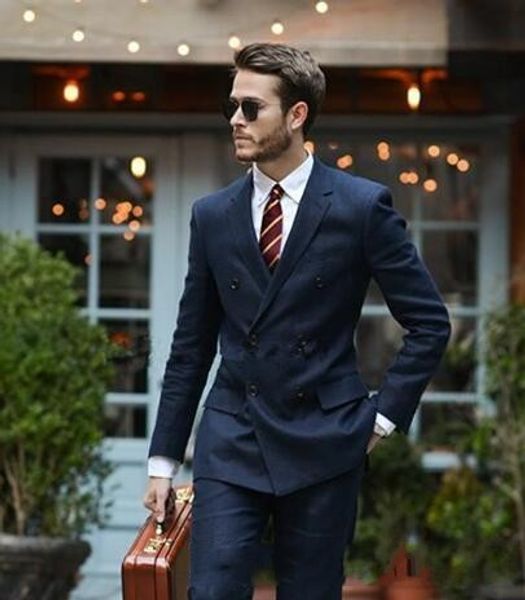 

brand new navy blue groom tuxedos men wedding tuxedos notch lapel side vent men formal business prom dinner suit(jacket+pants+tie) 2056, Black;gray