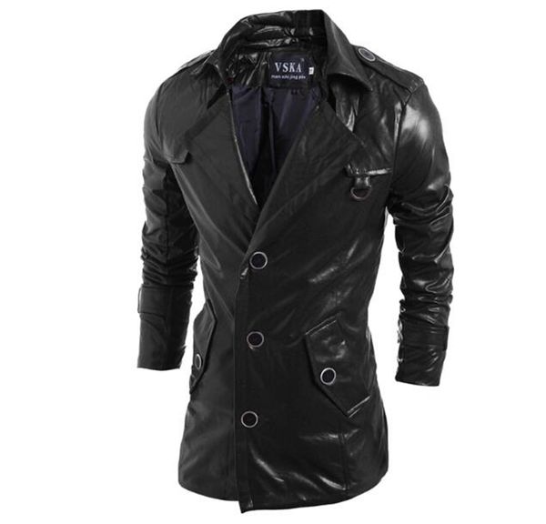 

мужская европейский американский и корейский стиль бутик тепловой личности self-dressing отворотом однобортный кожаная куртка / m-2xl, Black