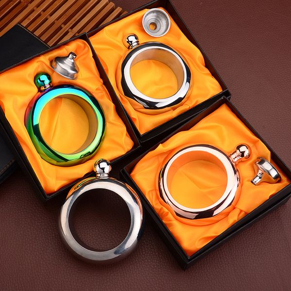 

new 3.5oz water bottle booze bangle 304 stainless steel wine glasses flask bangles bracelet for women men creative jewelry with gift box, Golden;silver