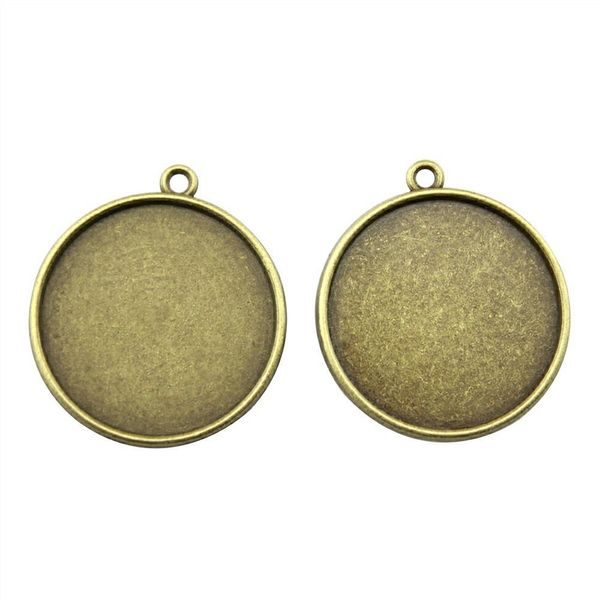 

18 pieces cabochon cameo base tray bezel blank supplies for jewelry classic double side one hanging inner size 25mm round glass cabochons, Slivery;crystal