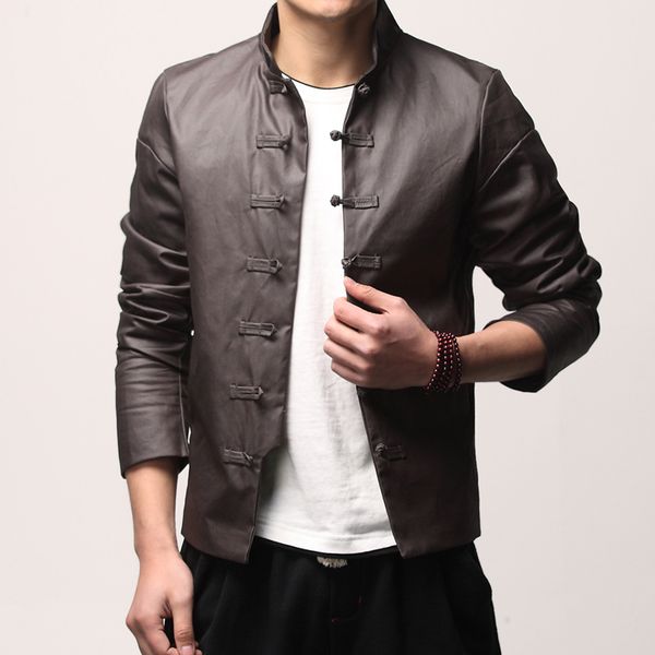 

left rom 2018 male pure color jacket china style splicing long sleeves loose coat fashion men's wear jacket s-5xl, Black;brown