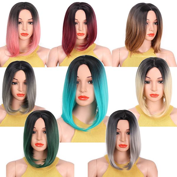 Bobo Wig Cosplay Wigs Short Bobo Wig Fake Bangs 12 Gradient Colors