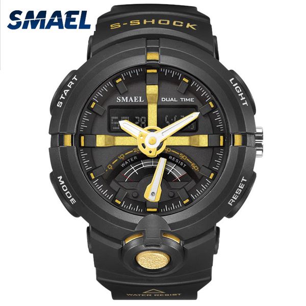 

new style relogio masculino smael brand men's digital sport watch analog quartz wristwatch waterproof chronograph auto date 1637, Slivery;brown