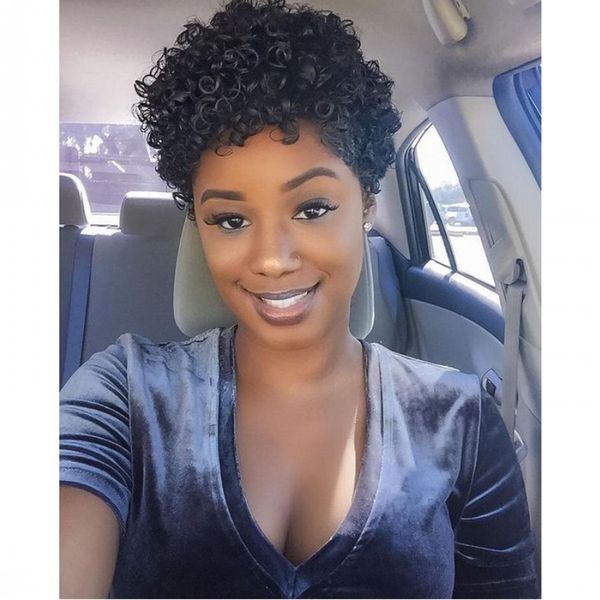 

elling short curly lace front human hair wigs 150% density indian bob wigs for africa american women, Black;brown