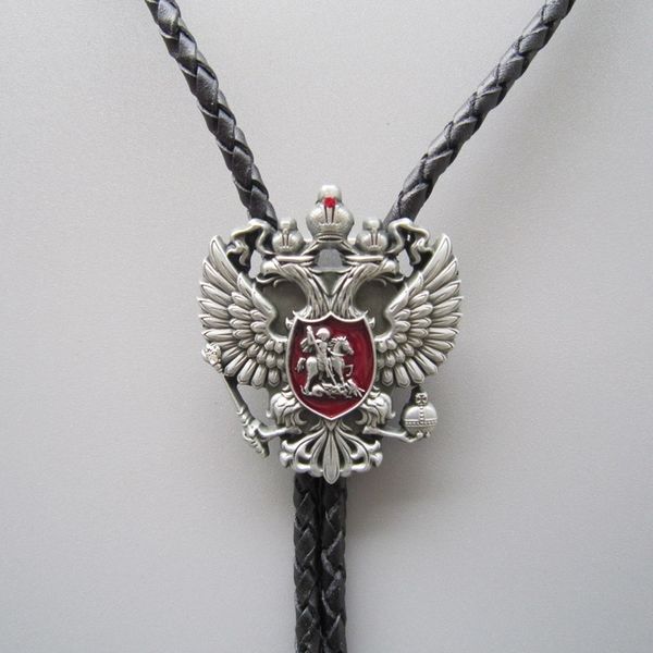 

original russian double headed empire eagle rhinestone bolo tie necklace neck tie, Black;blue