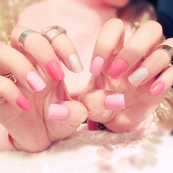 

24 pcs/set false nail tips beauty women fashion with glue glitter fake nails false nails art decoration, Red;gold