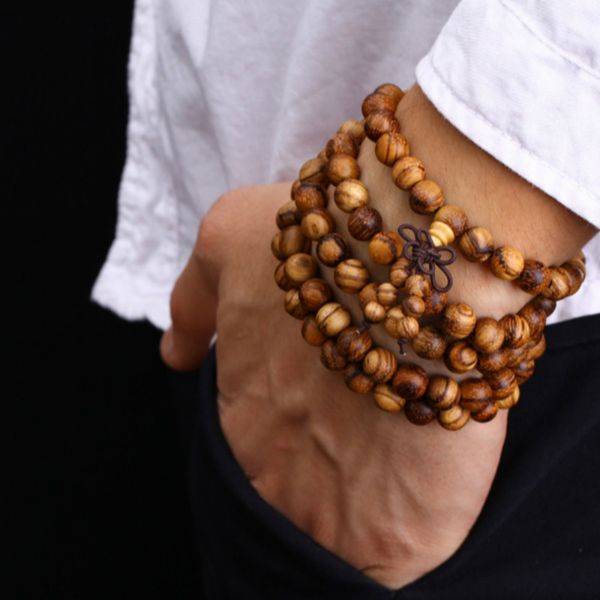 

108* 0.8cm hua qinan wood prayer beads natural wooden mala bracelet buddha rosary necklace buddhist jewelry, Black