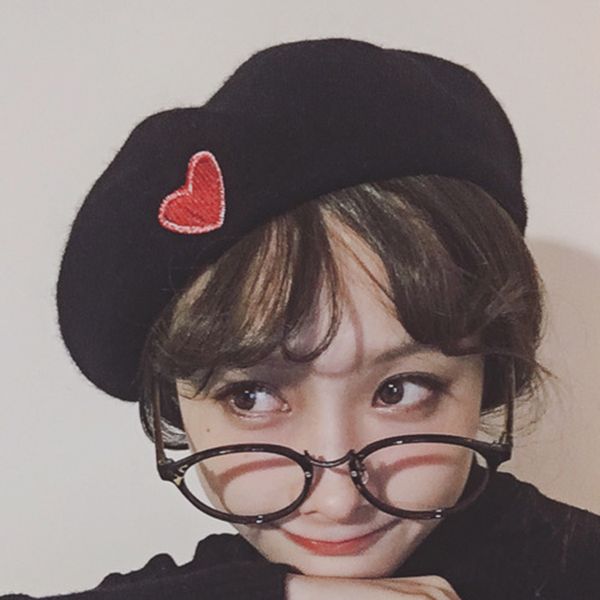 

autumn winter vintage berets heart embroidery beret women artist cap ladies wool hat headwear solid color berets warm hat, Blue;gray