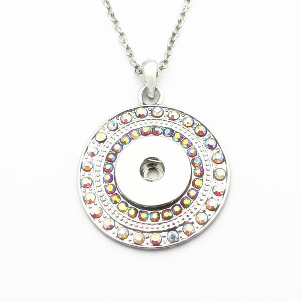 

5pcs/lot round snap necklace full crystal snap button pendant fit 18mm/20mm ginger button neckalce diy jewelry, Silver