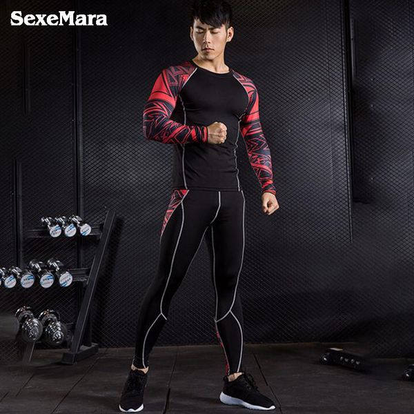 

sexemara new men's compression tight-fitting quick-drying sport suit, running fitness bodybuilding long-sleeved sportswear, Black;blue