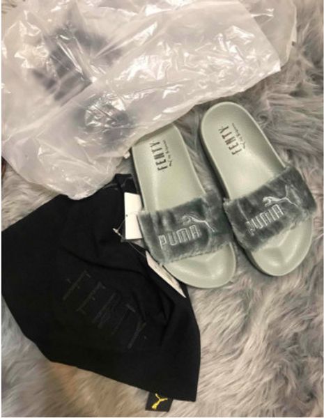 

(Send dust bag)Women Rihanna Leadcat Fenty Faux Fur Slide Sandal Women men Classical Slippers Brand Slide Sandals Fenty Slides