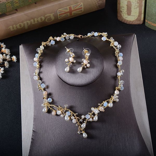 

fashion crystal teardrop wedding jewelry sets rhinetone choker necklace and earrings gold color bridal jewelry sets for women, Slivery;golden