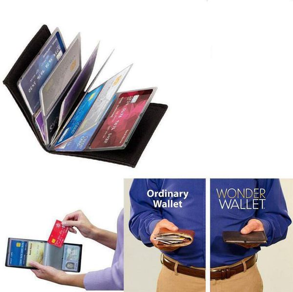 

Wonder Wallet Amazing Slim RFID Блокирующие кошельки Черный кожаный чехол Кошелек с 24 держателями карт Держите карты безопасными OOA5153