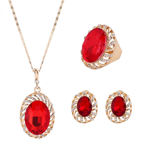 

a set of european-american style jewelry set rhinestone fashion exaggerated ring earrings necklace for wedding bride, Silver