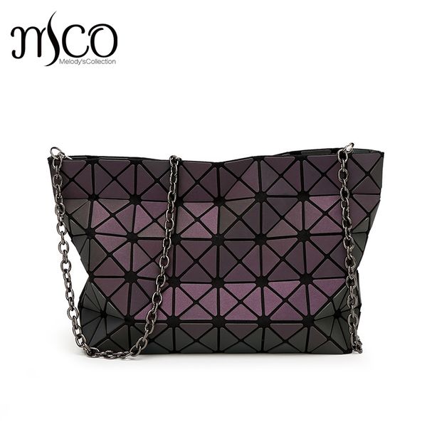 

2017 japanese luminous geometric holographic bag women folding lattice shoulder bag bao totes handbags lingge chain clutch