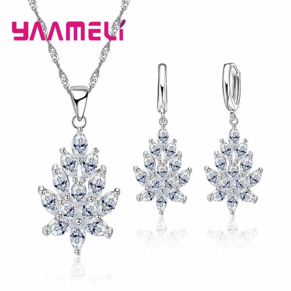 

yaameli sparkling 925 sterling silver necklace earrings jewelry set cubic zircon mystic crystal design for women party gifts