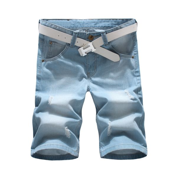 

men sportswear knee length holes jeans male clothes 2018 new summer casual workout sweatpants plus size 28-40, Blue