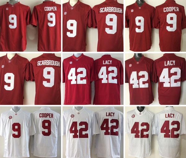 Ncaa Alabama Crimson Tide College Football Jerseys Uomo 42 Lacy 9 Cooper Rosso Bianco Maglia da calcio economica