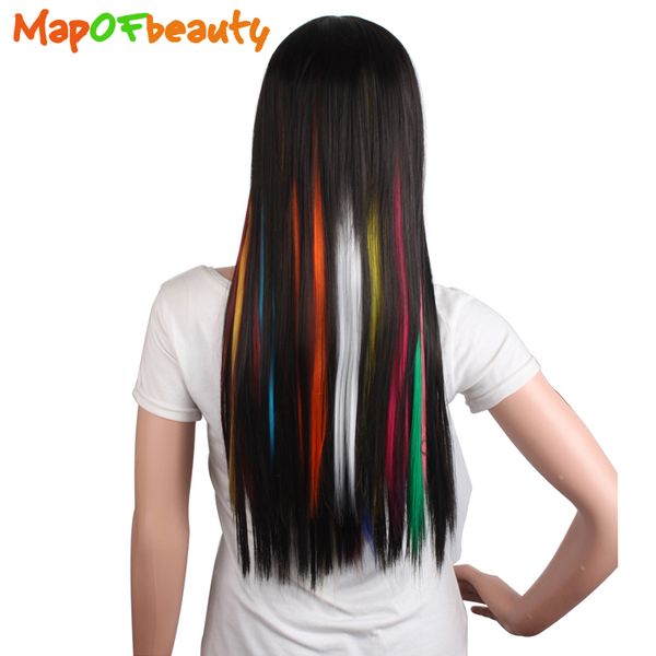 

mapofbeauty 16" long straight 5pcs women clip in hair extensions pink white blue pure colors clip-in fake synthetic hair pieces, Black;brown