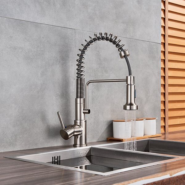 

матовый никель кухонный кран с одной ручкой ролик с двойной функция тянуть вниз спрей голова отделка