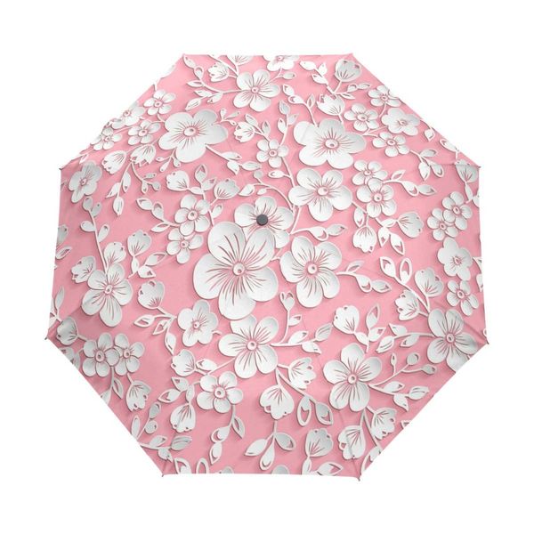 

three folding 3d floral umbrella women sun rain automatic windproof umbrella women sunscreen anti uv brand umbrellas