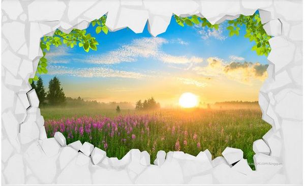 

p wallpaper 3d stereoscopic stone wall grassland sunrise landscape 3d tv background wall wallpaper mural painting for livi
