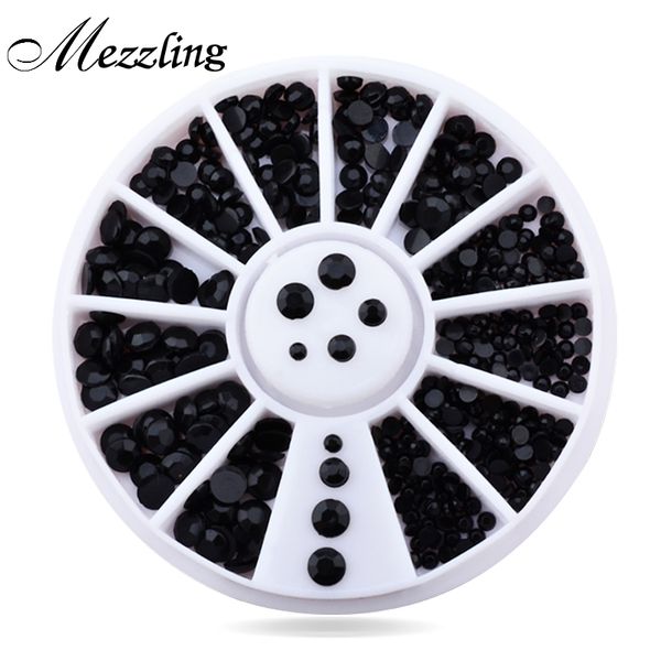 

new mix 3sizes black 3d nail rhinestone pearls art flatback nail tips sticker decoration wheel, Silver;gold