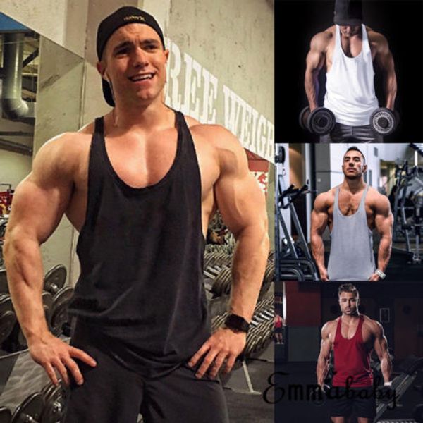 

mens g ym vest racerback bodybuilding muscle stringer plain tank fitness new, White;black