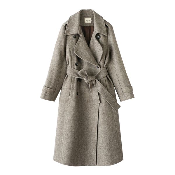

Women Winter Coats Lapel Neck Y Lines Wool Blend Long Coats Fashion Woman Double Breasted Outerwears S - L
