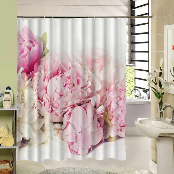 2019 Pink Floral Shower Curtain Fabric Waterproof 3d Print Curtain