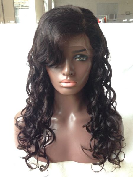 

7a glueless full lace human hair wigs for black women loose curly wave lace front human hair wigs brazilian virgin hair lace wig, Black;brown