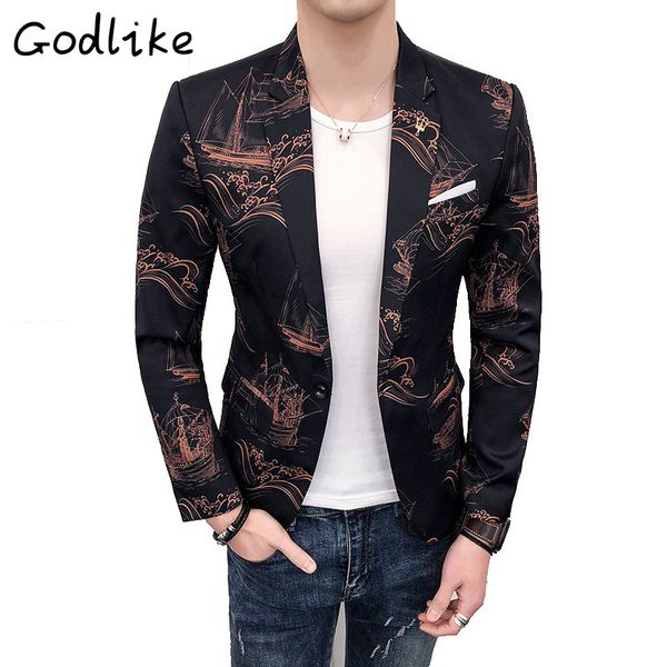 

godlike 2018 spring and autumn new men's chinese print club fashion city small suit./men fashion business casual cotton suit, White;black