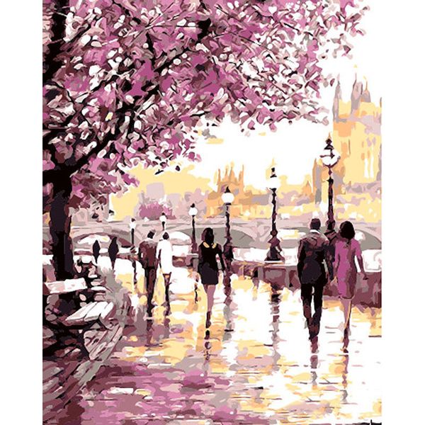 DIY картины краски по номерам Cherry Blossoms Парк рисование с кистями для взрослых 40x50cm Начального уровня (16 * 20 дюймов)