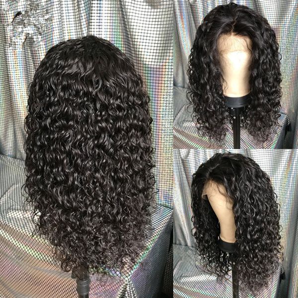 

250% density pre plucked 360 frontal wigs 10"-22" water wave brazilian lace front human hair wig, Black;brown