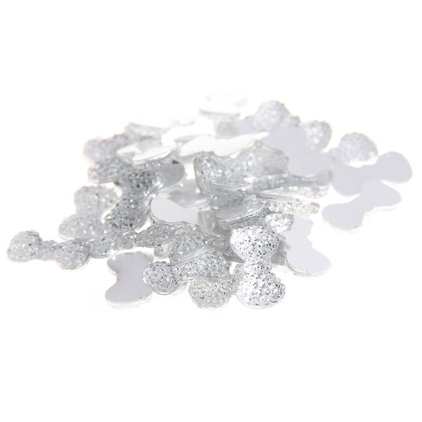 

40pcs 12x23mm bows bowknot flatback many colors glue on resin beads non-ix rhinestones for fabric garments embellishments, Silver;gold