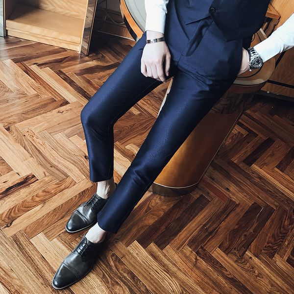 

2018 spring and summer new social men's suit pants slim simple solid color fashion wild trend of business casual british style, White;black