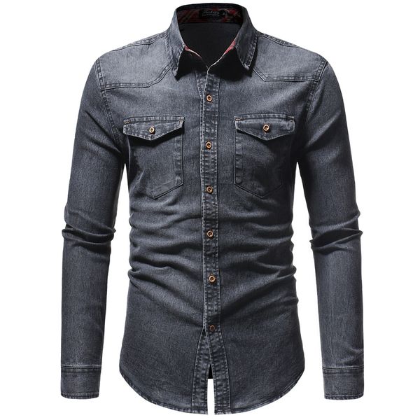 

2020 men shirt classic casual demin shirt long sleeve -clothing social chemise homme jeans wear plus size xxxl, White;black