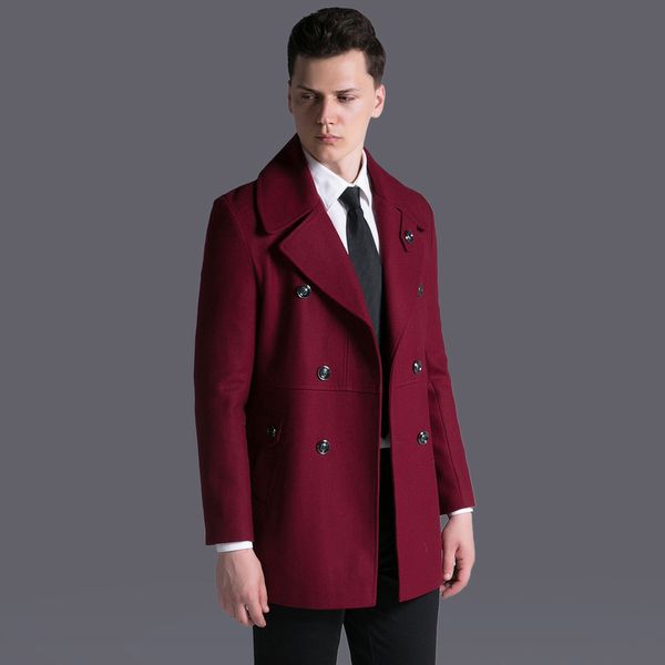 

double-breasted classic 2018 autumn winter men pea coat casual wool blend mens trench overcoat 5xl 6xl male peacoat clothing, Black