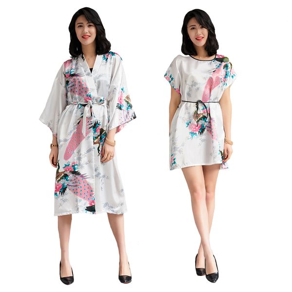 

wedding bride bridesmaid robe set 2018 summer ladies rayon kimono bathrobe gown flower&peacock 2pcs sleepwear nightwear, Black;red
