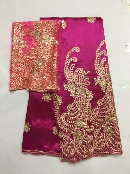

5yards fuchsia african george lace fabric with gold sequins and 2yards french net lace set for clothes jg28-2, Black;white