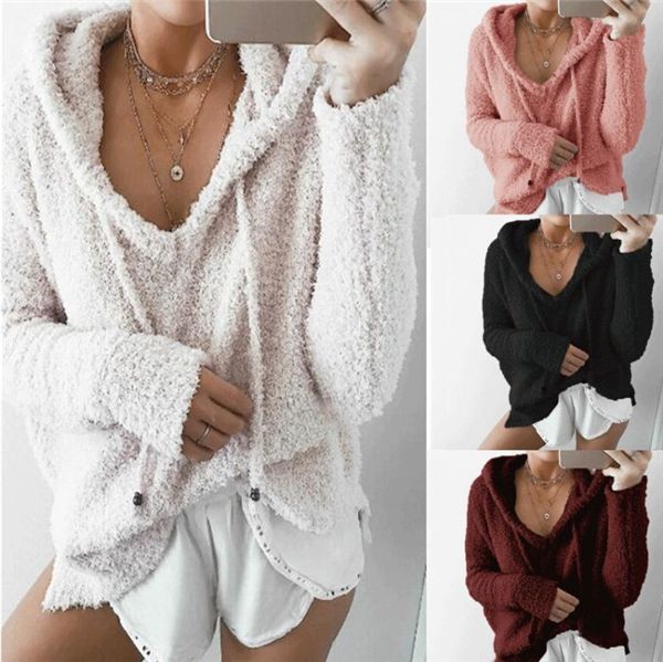 Felpe con cappuccio da donna Felpe vestiti da donna Felpe con cappuccio invernali calde rosa sciolto pullover in pile carino abbigliamento donna a buon mercato all'ingrosso Spedizione gratuita