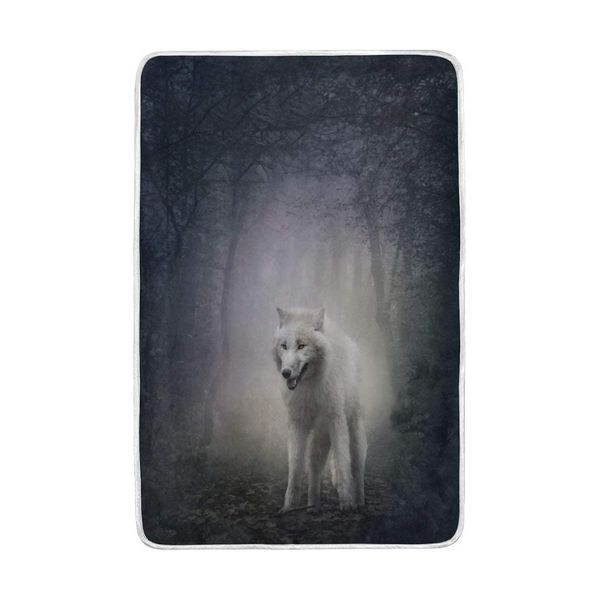 

white wolf nature forest blanket soft warm cozy bed couch lightweight polyester microfiber blanket