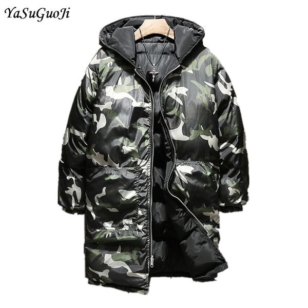 

new 2017 winter fashion camouflage hooded long coat men wear on both sides thicken cotton padded jacket men parka mf13, Black